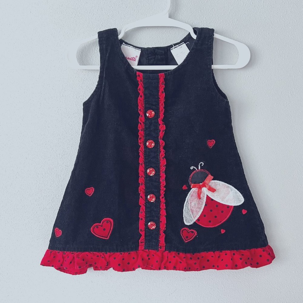 Nannette Navy Corduroy Ladybug Jumper Dress Size 12 Months